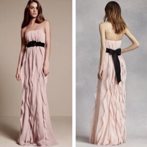 Vera Wang Pink Strapless Ruffled Gown